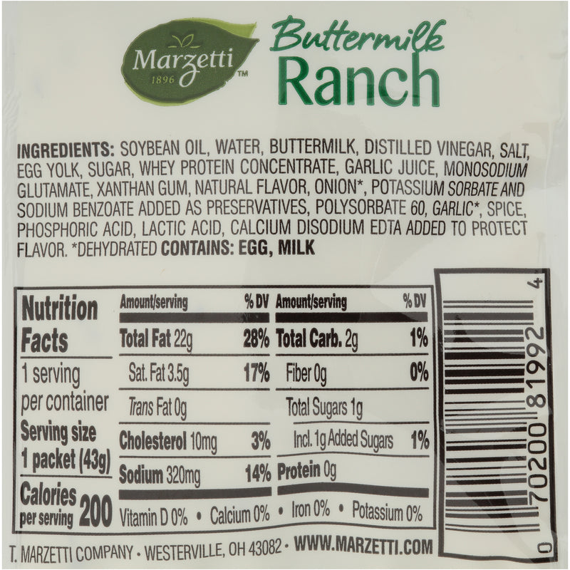 Marzetti Buttermilk Ranch Dressing Single Serve 1.5 Ounce Size - 120 Per Case.