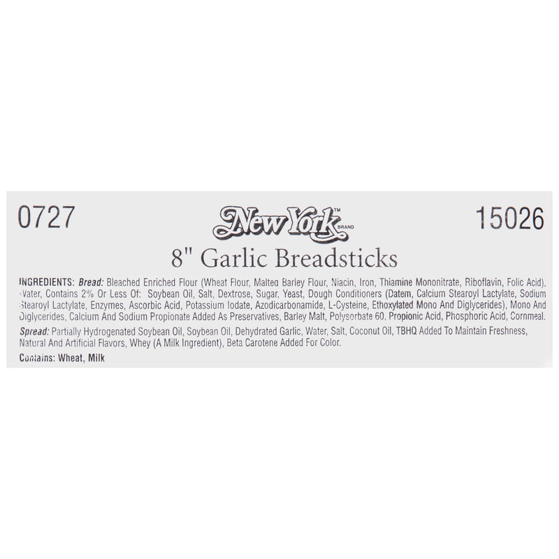 New York Bakery 8" Garlic Breadsticks 12.5 Pound Each - 1 Per Case.