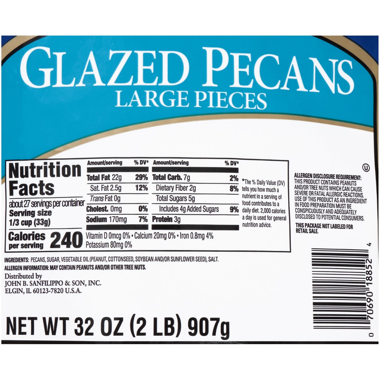 Fisher Glazed Pecan Pieceslarge 32 Ounce Size - 3 Per Case.