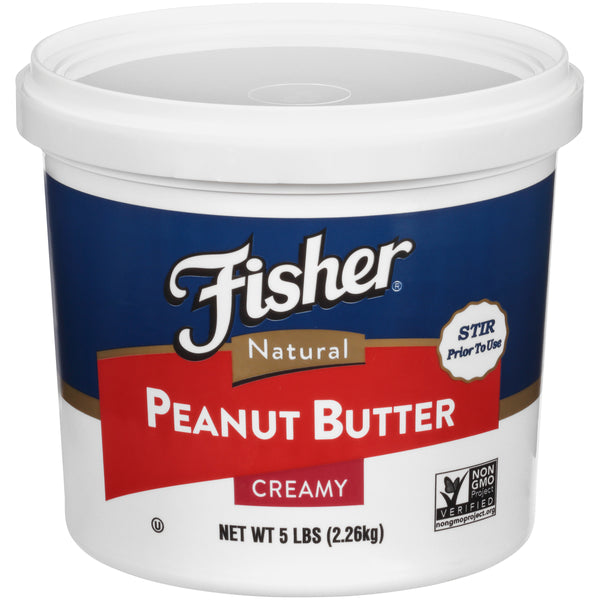 Tub Of Fisher Natural Creamy Peanutbutter 80 Ounce Size - 3 Per Case.