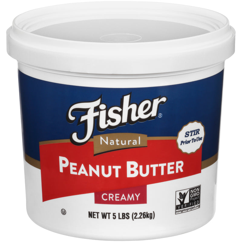 Tub Of Fisher Natural Creamy Peanutbutter 80 Ounce Size - 3 Per Case.