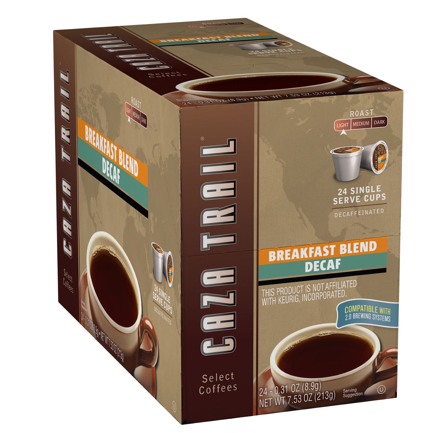 Caza Trail Single Cup Breakfast Blend Decaf Coffee 24 Each - 4 Per Case.