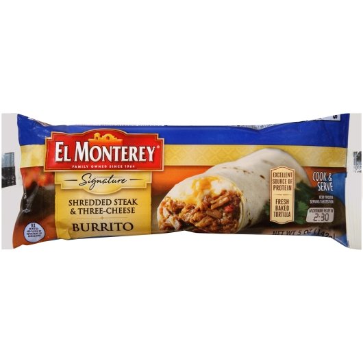 El Monterey Individually Wrapped Shredded Steak & Three Cheese Burrito, 4.8 Ounces- 24 Per Case