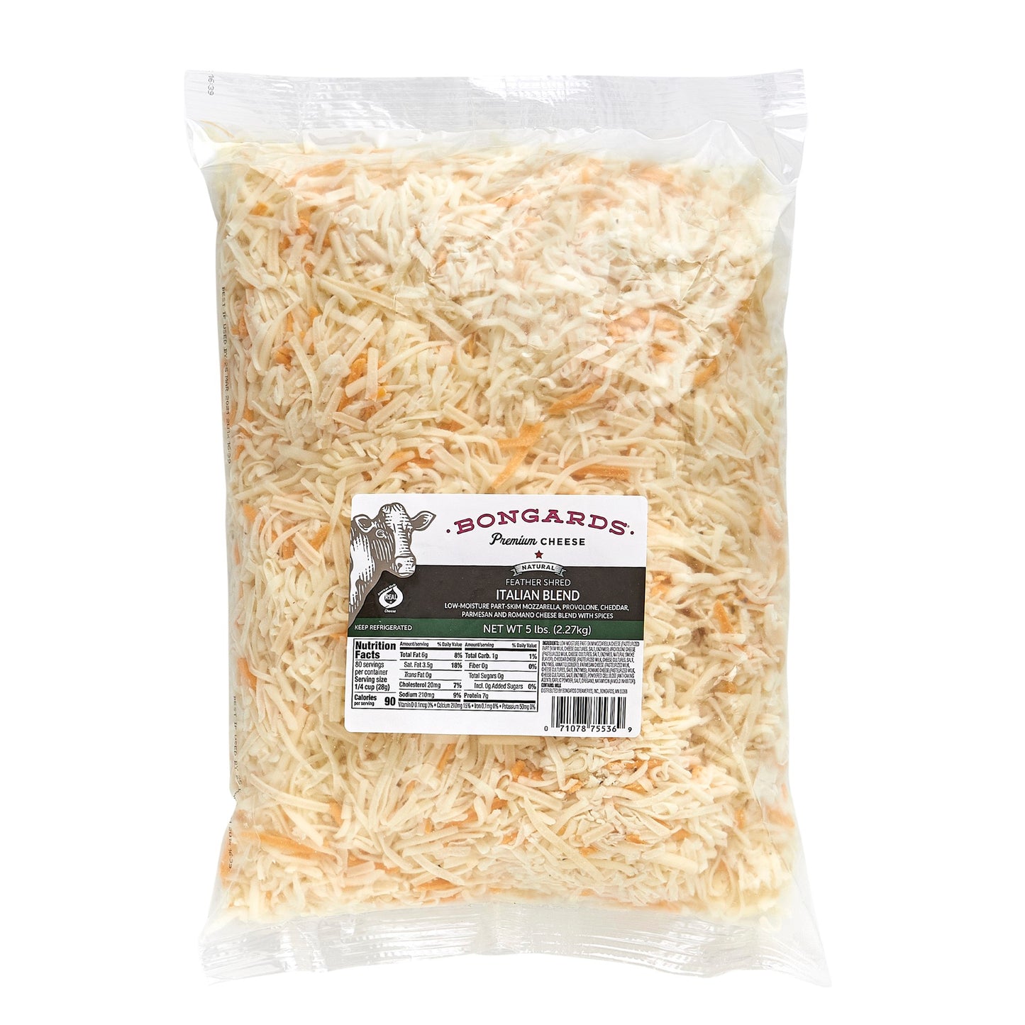 Bongards Cheese Italian Blend Feather Shred 5 Pound Each - 4 Per Case.