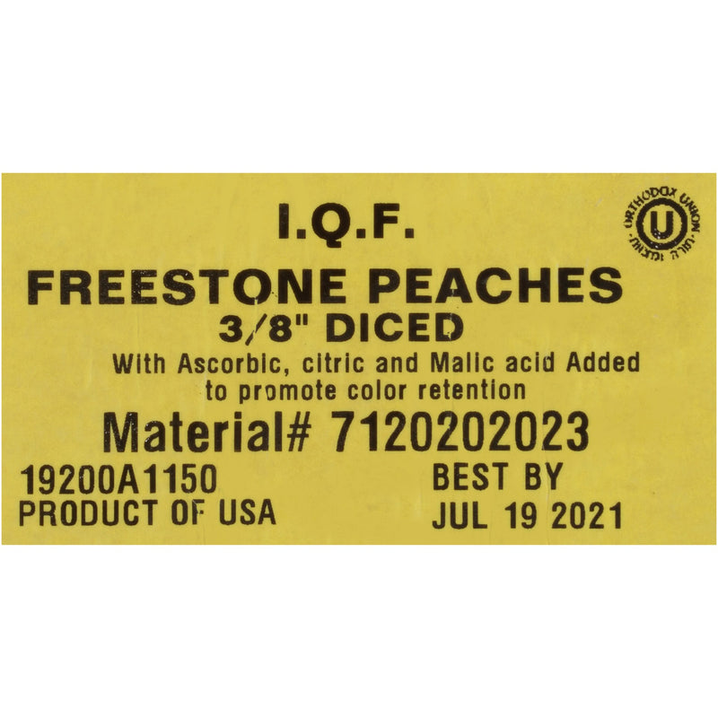 Peach Fr 8" Diced IQF 30 Pound Each - 1 Per Case.