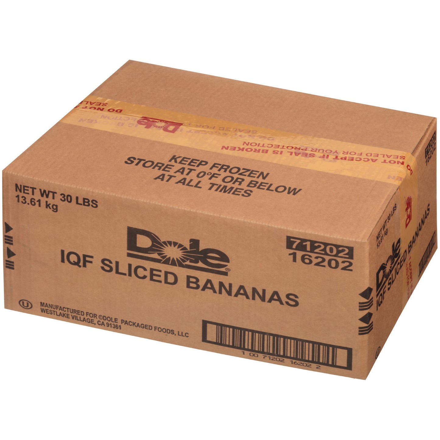 Bananas Slice IQF Dole 30 Pound Each - 1 Per Case.