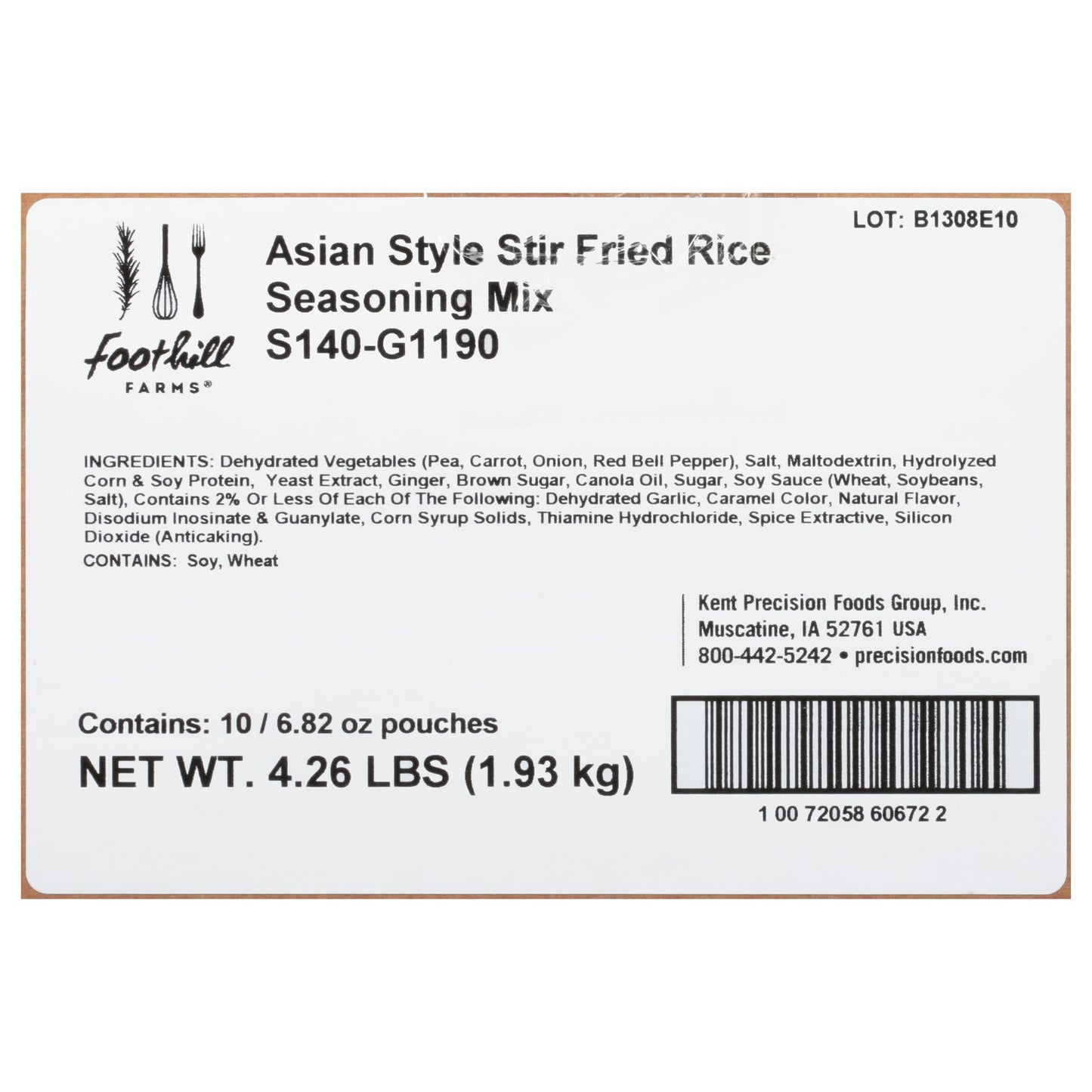 Foothill Farms Asian Style Stir Fried Rice Seasoning Mix 6.82 Ounce Size - 10 Per Case.