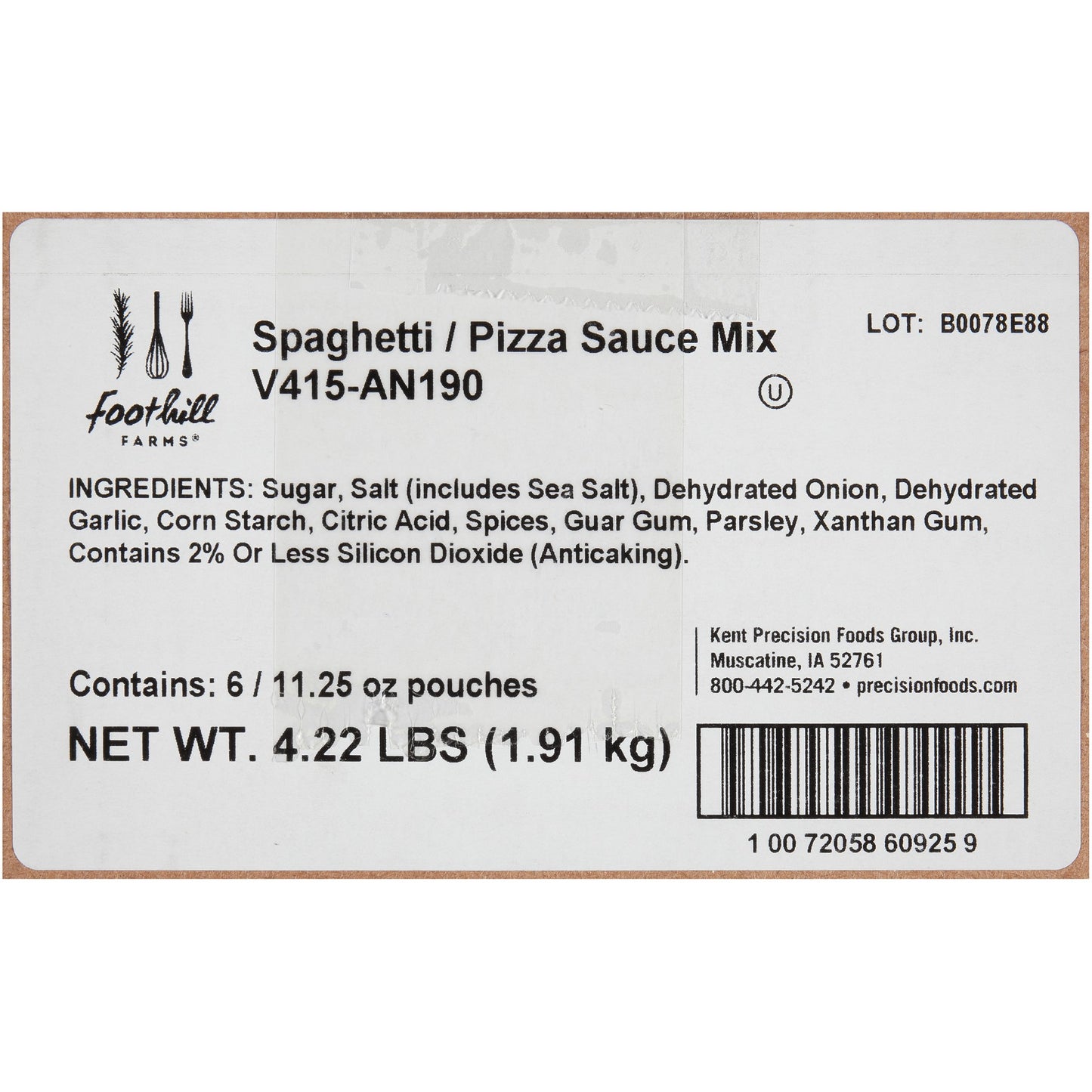 Foothill Farms Spaghettipizza Sauce Mix Reduced Sodium 11.25 Ounce Size - 6 Per Case.