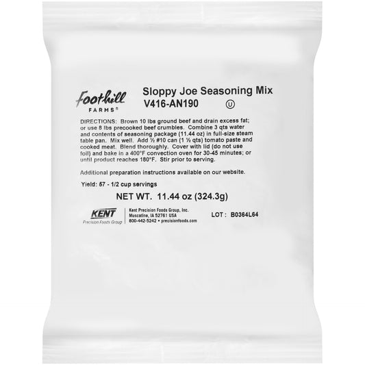 Foothill Farms Sloppy Joe Seasoning Mix 11.44 Ounce Size - 6 Per Case.