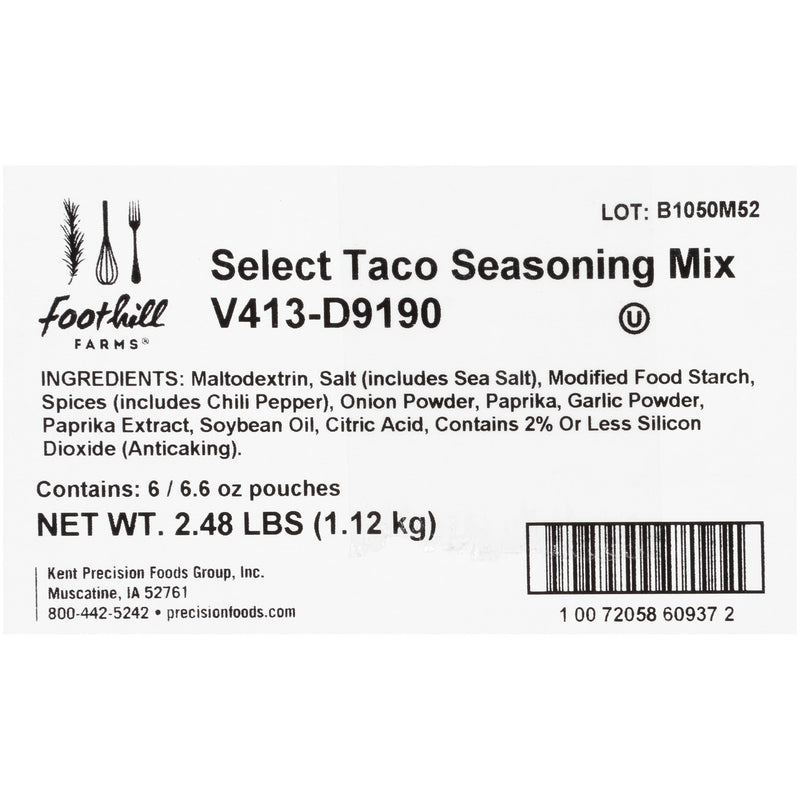 Foothill Farms Select Taco Seasoning Mix 6.6 Ounce Size - 6 Per Case.