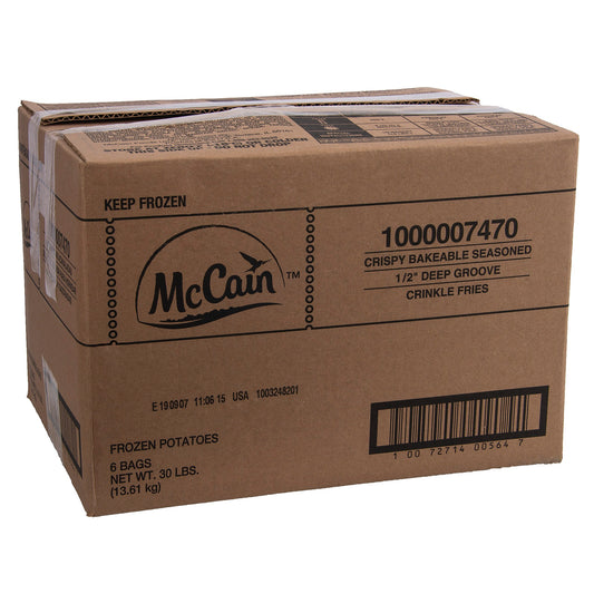 Mccain® Crispy Bakeable Seasoned 2" Deepgroove Crinkle Fries 5 Pound Each - 36 Per Case.