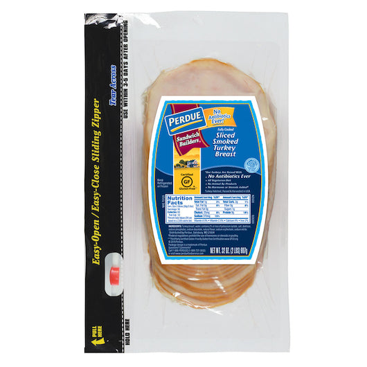 Perdue No Antibiotics Ever Sandwich Builders .67 Ounce Mesquite Smoked Sliced Turkey Breast, 2 Pounds, 6 per case