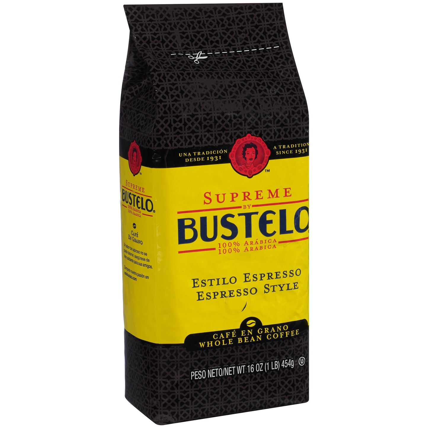 Bustelo Whole Bean Supreme 16 Ounce Size - 8 Per Case.