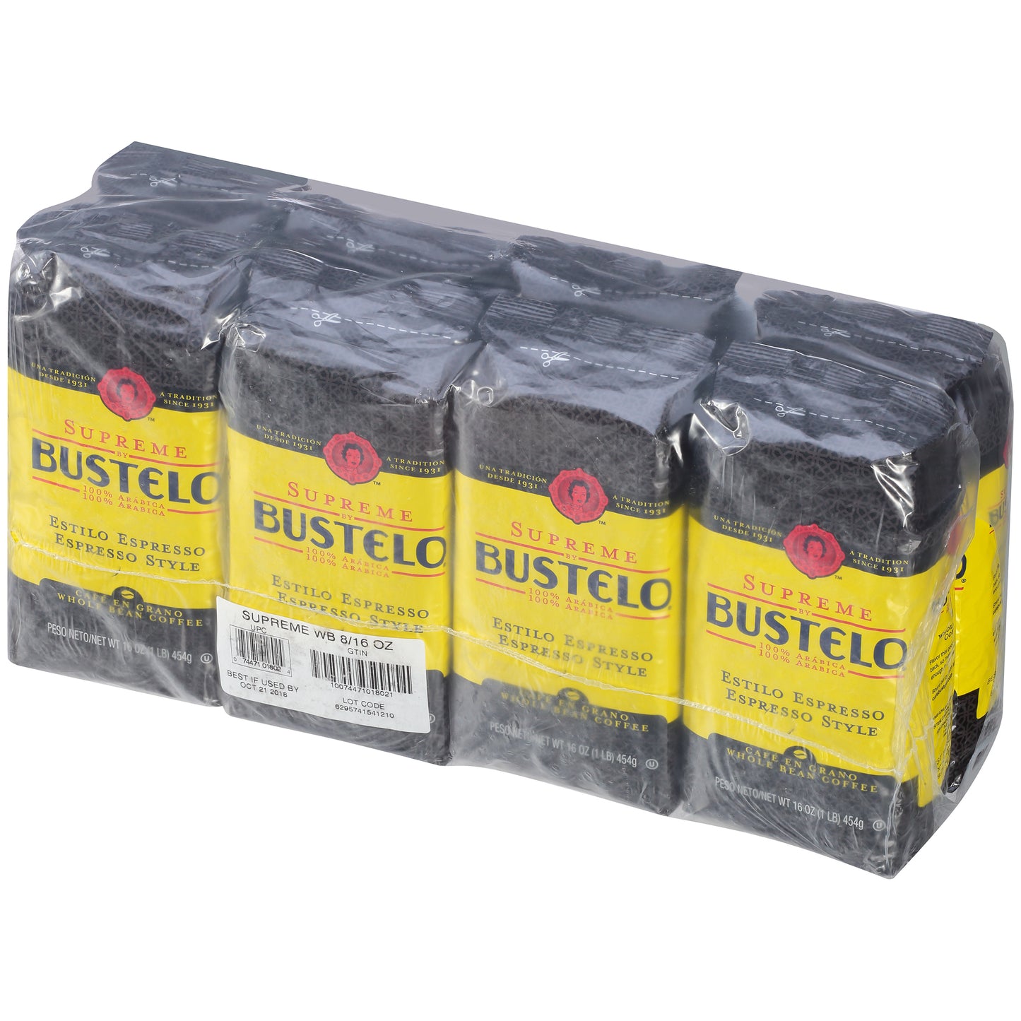 Bustelo Whole Bean Supreme 16 Ounce Size - 8 Per Case.