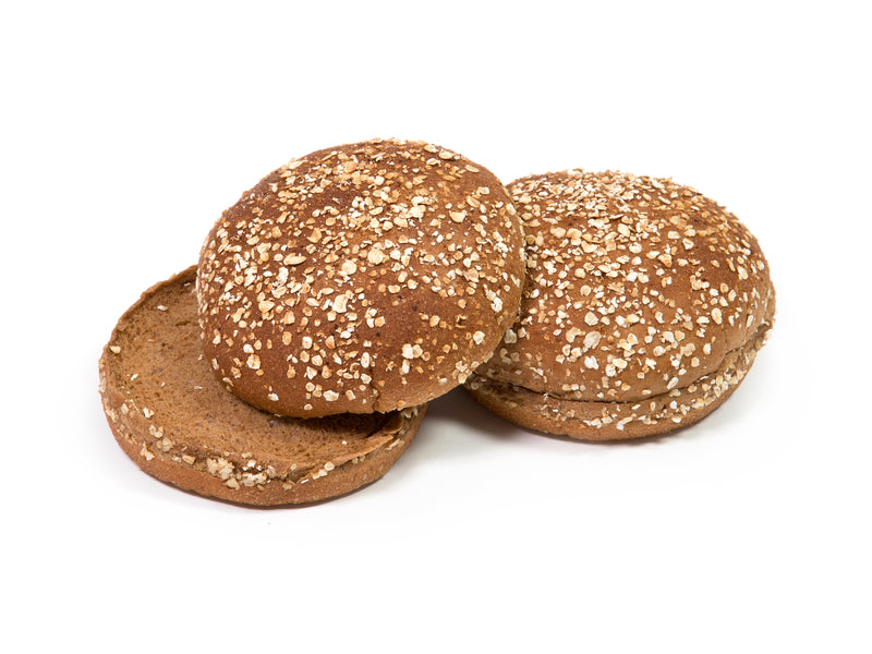 Hamburger Bun Dark Wheat Oat Topped 8 Count Packs - 12 Per Case.