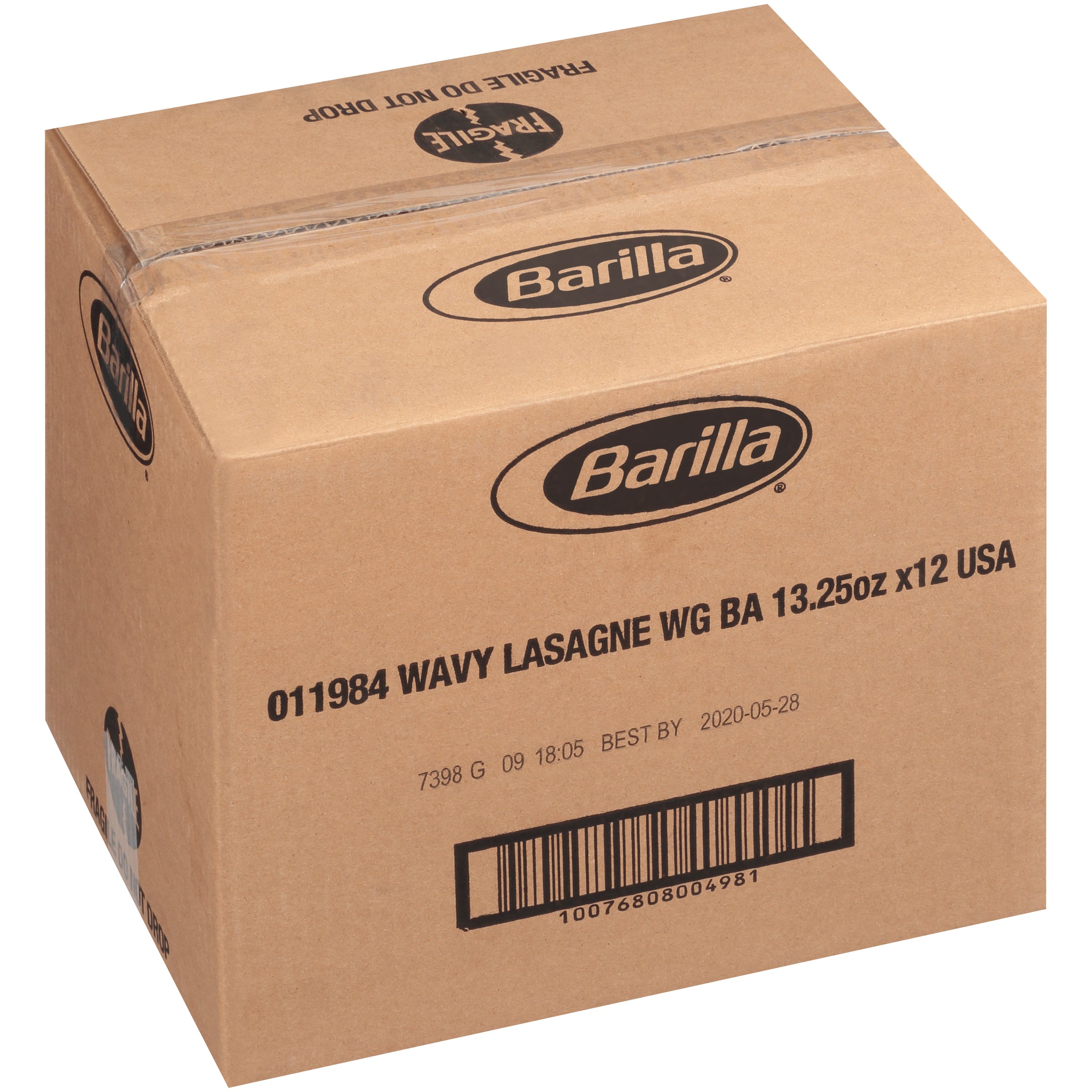 Wavy Lasagne Whole Grain Barilla USA 13.25 Ounce Size - 12 Per Case.