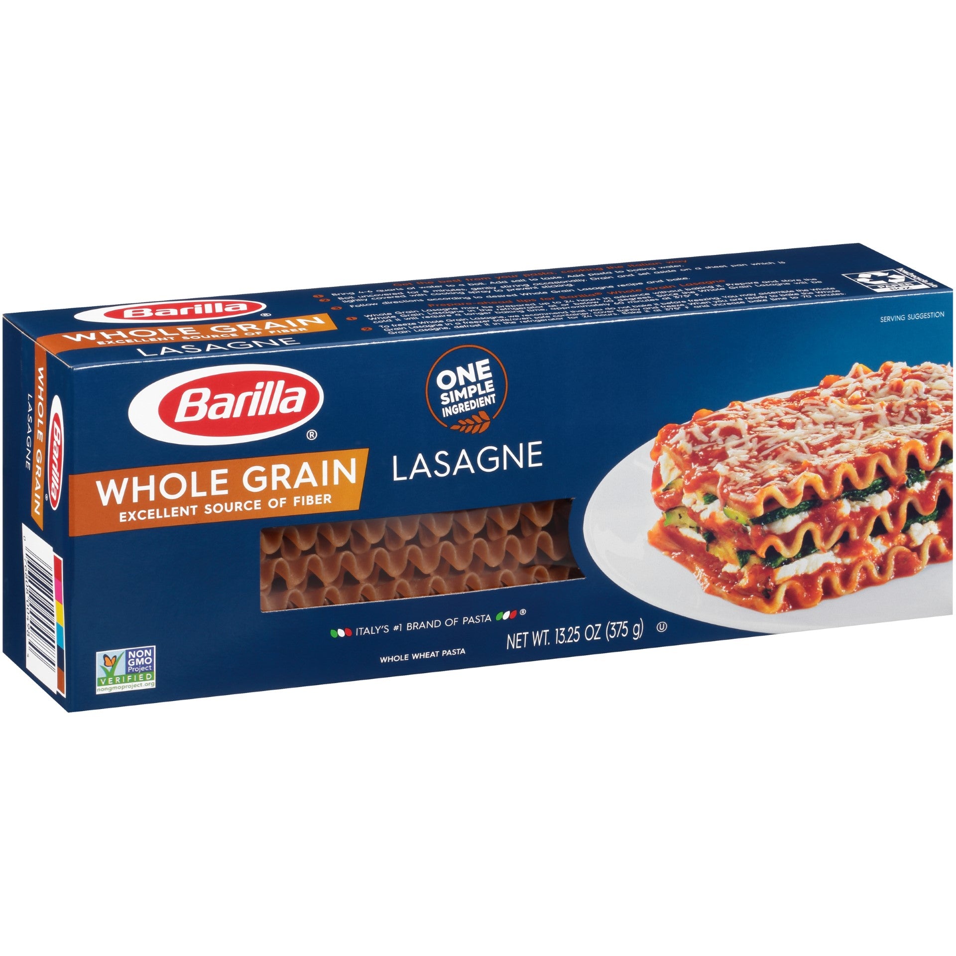 Wavy Lasagne Whole Grain Barilla USA 13.25 Ounce Size - 12 Per Case.