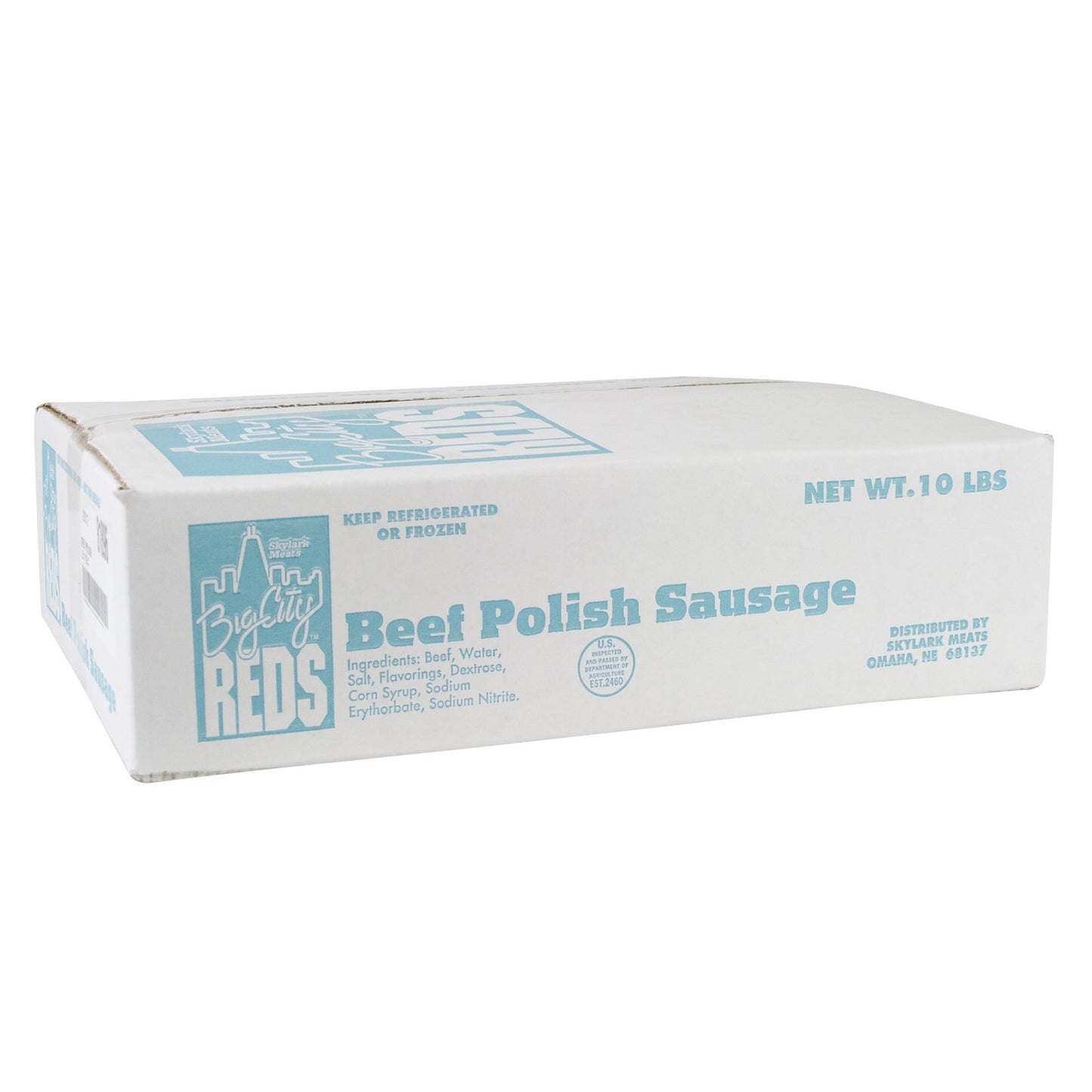 Big City Reds Fully Cooked Collagen Casing Beef Polish Sausage Links Pound Package 6.4 Ounce Size - 24 Per Case.