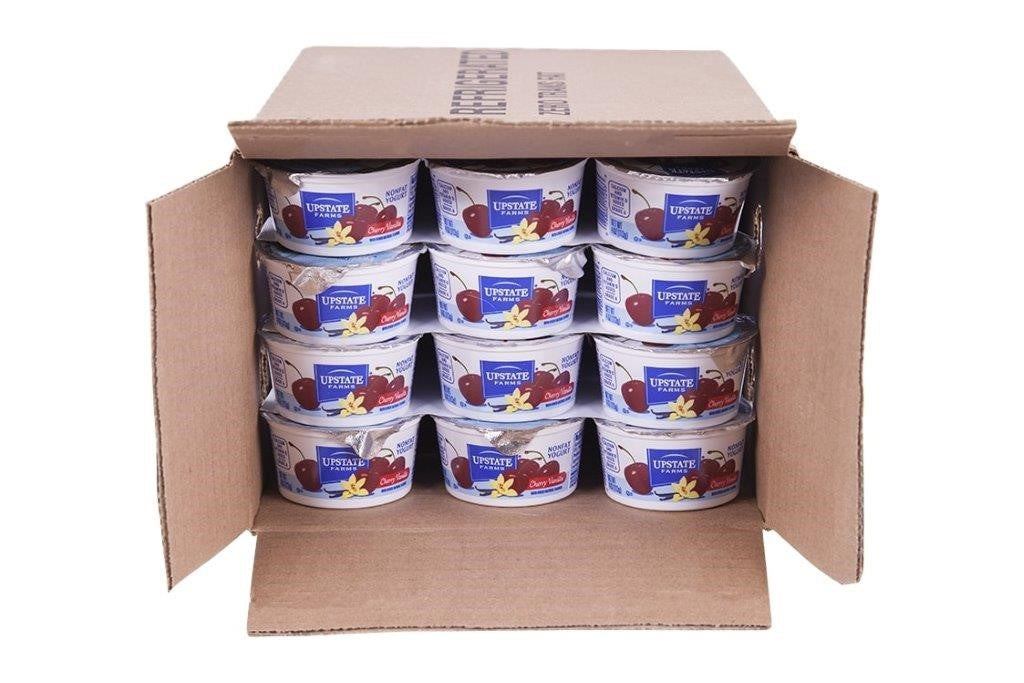 Upstate Farms Cherry Vanilla Nonfat Blended Yogurt 4 Ounce Size - 48 Per Case.