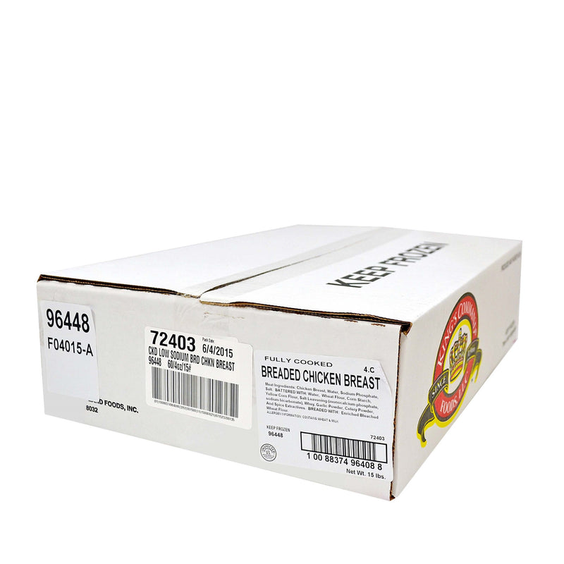 Fully Cooked Reduced Sodium Breaded Chicken Breast Patties Bulk 4 Ounce Size - 60 Per Case.