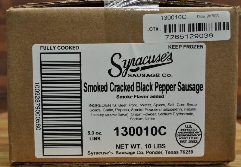 Cracked Black Pepper Smoked Sausage Link 10 Pound Each - 1 Per Case.