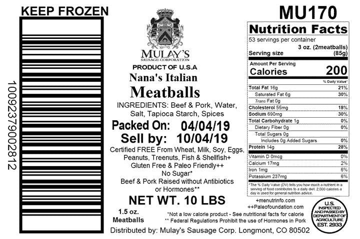 Naturally Delicious Tender Italian Meatballs Certified Free From Big Allergens Inc 10 Pound Each - 1 Per Case.