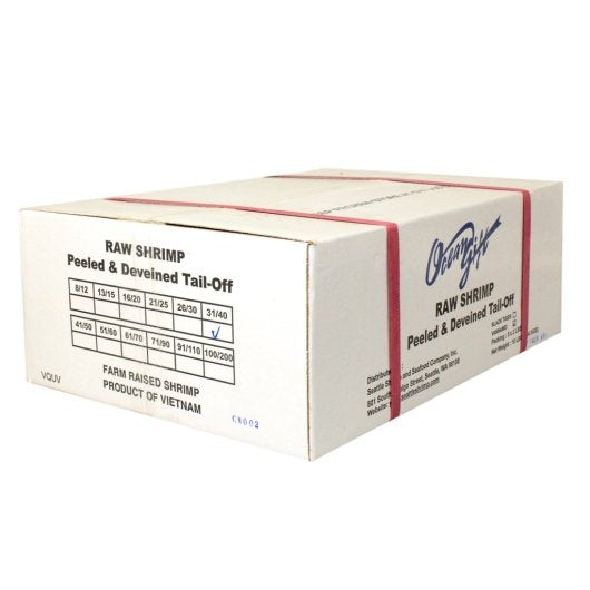Frozen Seafood Commodity 31/40 Count Peeled & Deveined Tail Off Raw Shrimp 2 Pound Each - 5 Per Case.