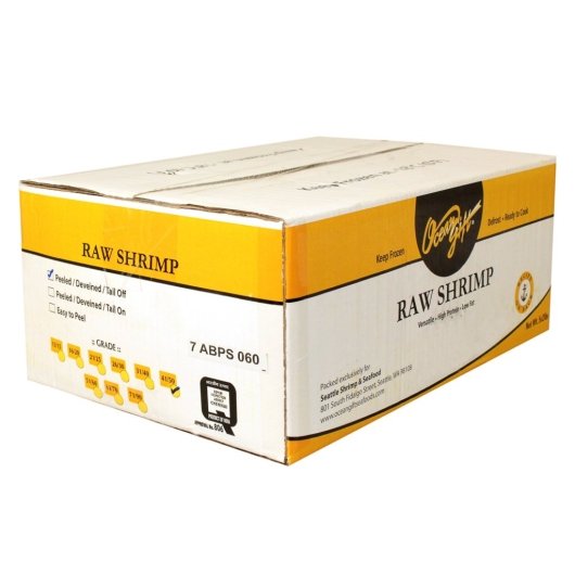 Frozen Seafood Commodity 41/50 Count Shrimp Peeled & Deveined Tail Off Raw White Shrimp 2 Pound Each - 5 Per Case.