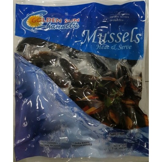 Frozen Seafood Commodity Mussels Whole Shell Cooked 1 Pound Each - 10 Per Case.