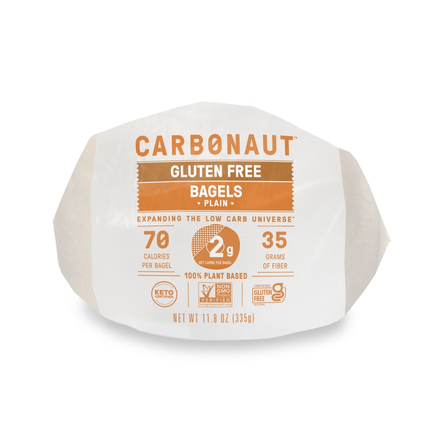 Carbonaut Plain Gluten Free Low Carb Bagels 5 Count Packs - 6 Per Case.