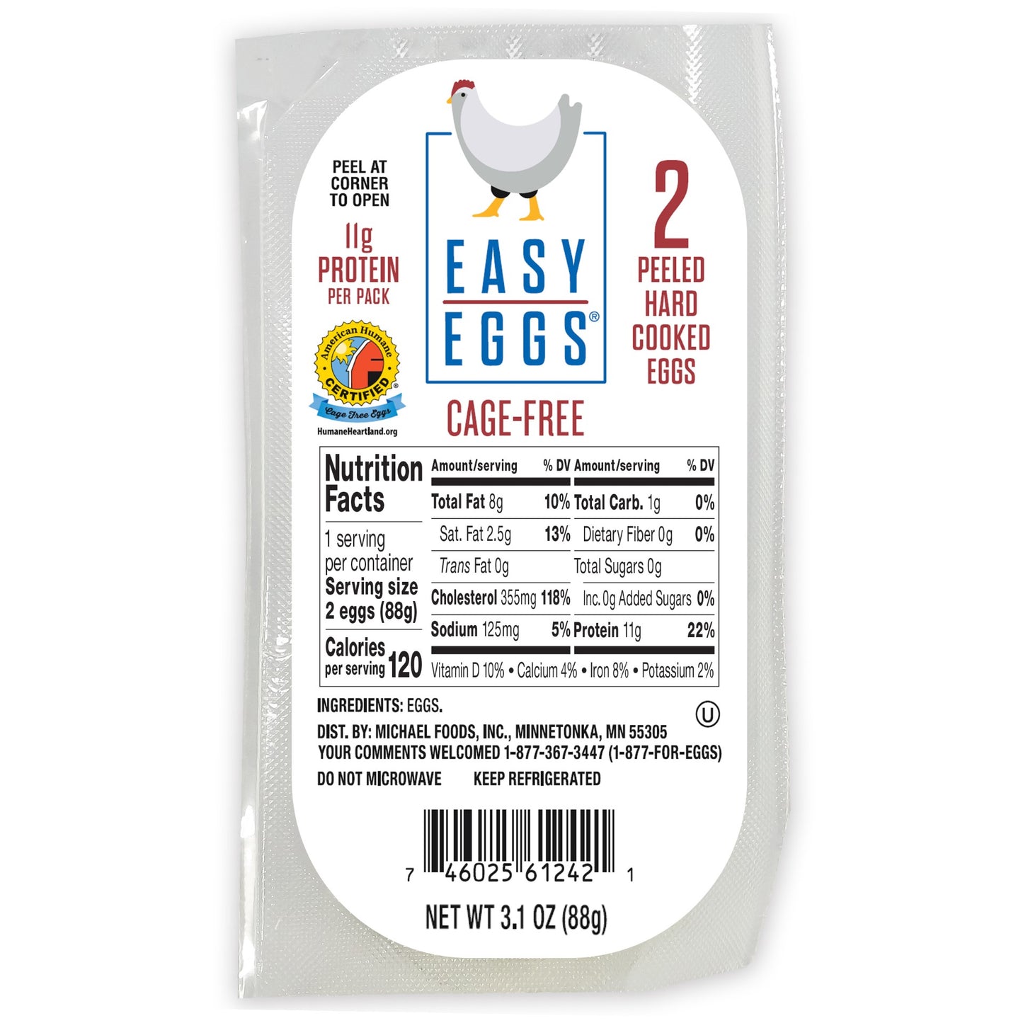 Certified Cage Free Hard Cooked Eggs Dry Pack 2 Count Packs - 14 Per Case.