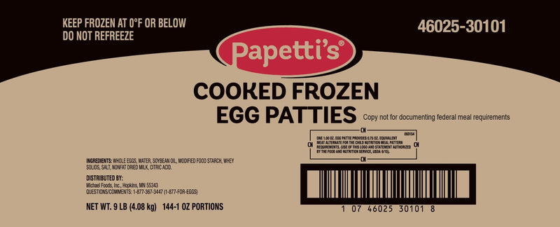 Papetti's® Fully Cooked " Round Scrambled Egg Patties With Medium Browning 1 Ounce Size - 144 Per Case.