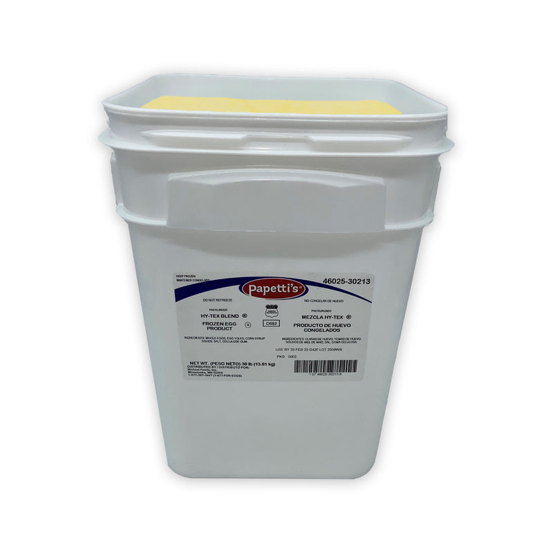 Papetti's® Hy Tex Frozen Liquid Scrambled Egg Blend Tub 30 Pound Each - 1 Per Case.