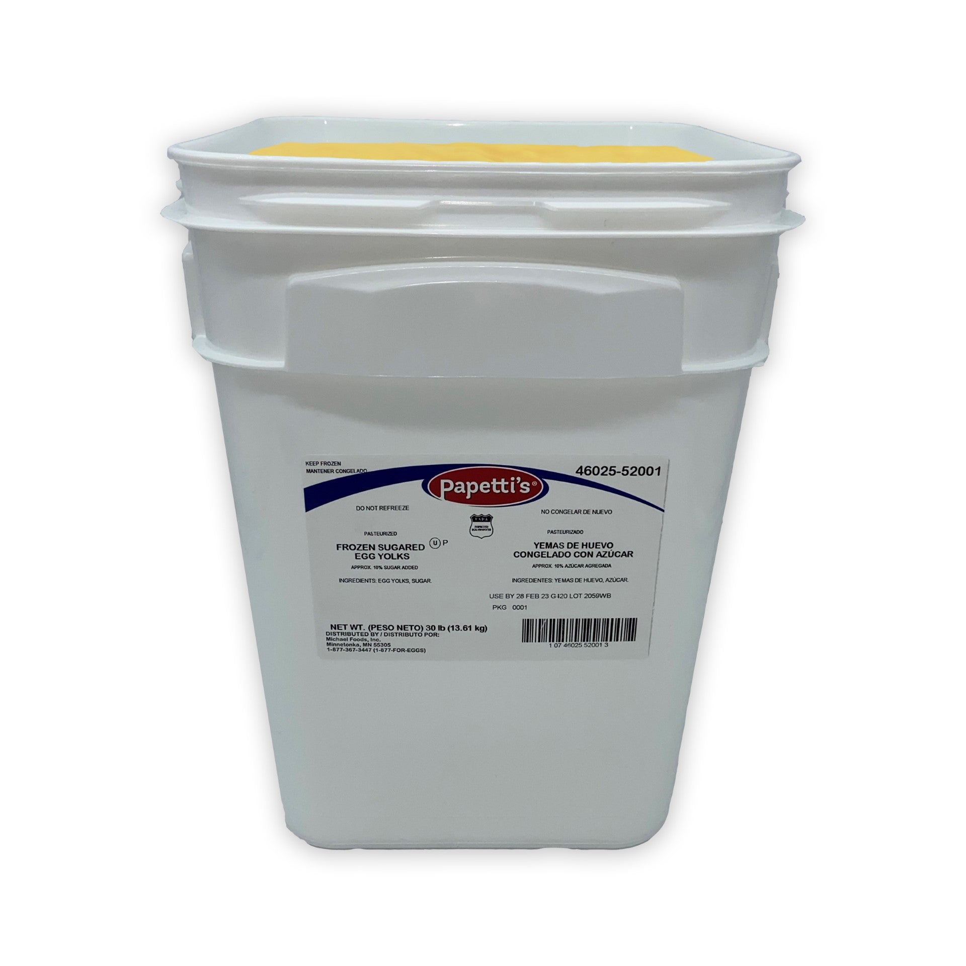 Papetti's® Frozen Liquid Egg Yolk With Sugar Square Tub 30 Pound Each - 1 Per Case.