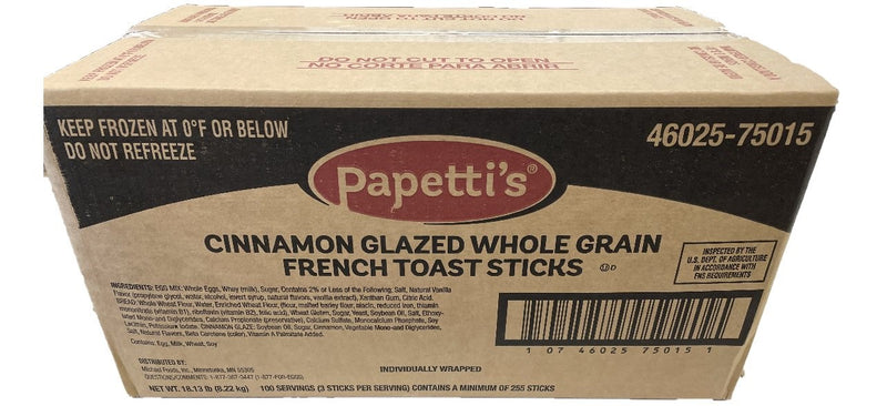 Papetti's® Fully Cooked Whole Grain Cinnamon Glaze French Toast Sticks Individually Wra 82.214 Grams Each - 1 Per Case.