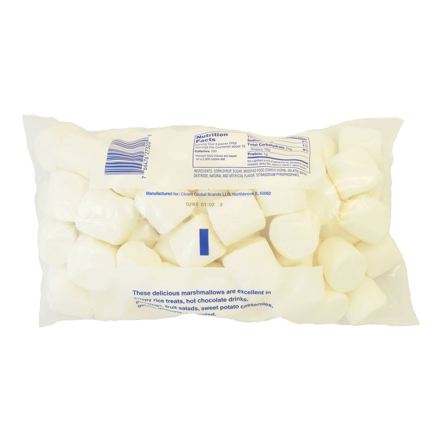 Clown Large White Marshmallows No Artificial Flavors 1 Pound Each - 12 Per Case.