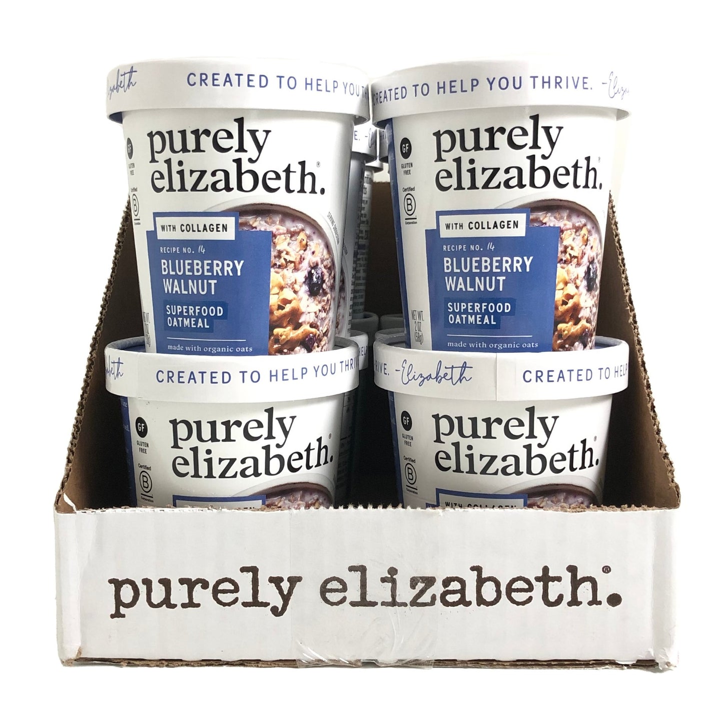 Purely Elizabeth Blueberry Walnut Collagen Oatmeal 2 Ounce Size - 12 Per Case.