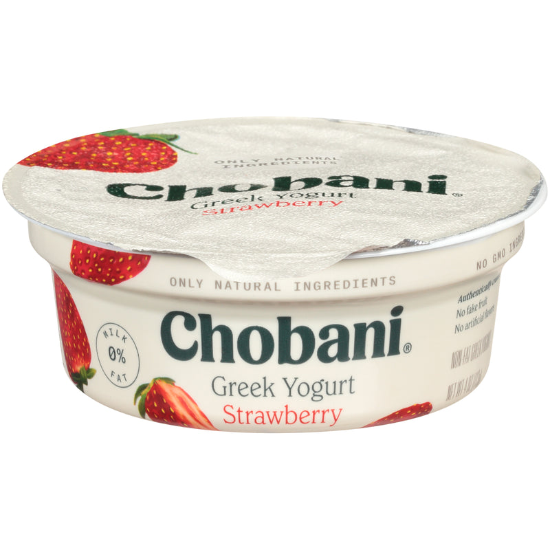 Chobani® Non Fat Greek Yogurt Strawberry 4 Ounce Size - 12 Per Case.