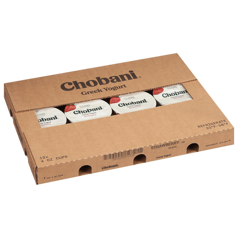 Chobani® Non Fat Greek Yogurt Strawberry 4 Ounce Size - 12 Per Case.