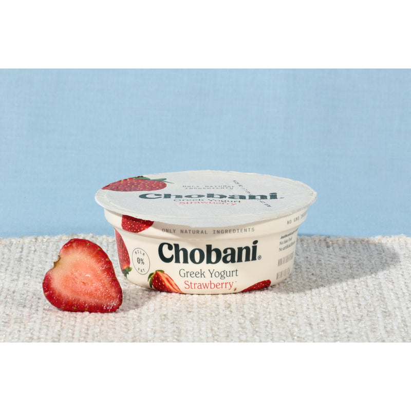 Chobani® Non Fat Greek Yogurt Strawberry 4 Ounce Size - 12 Per Case.