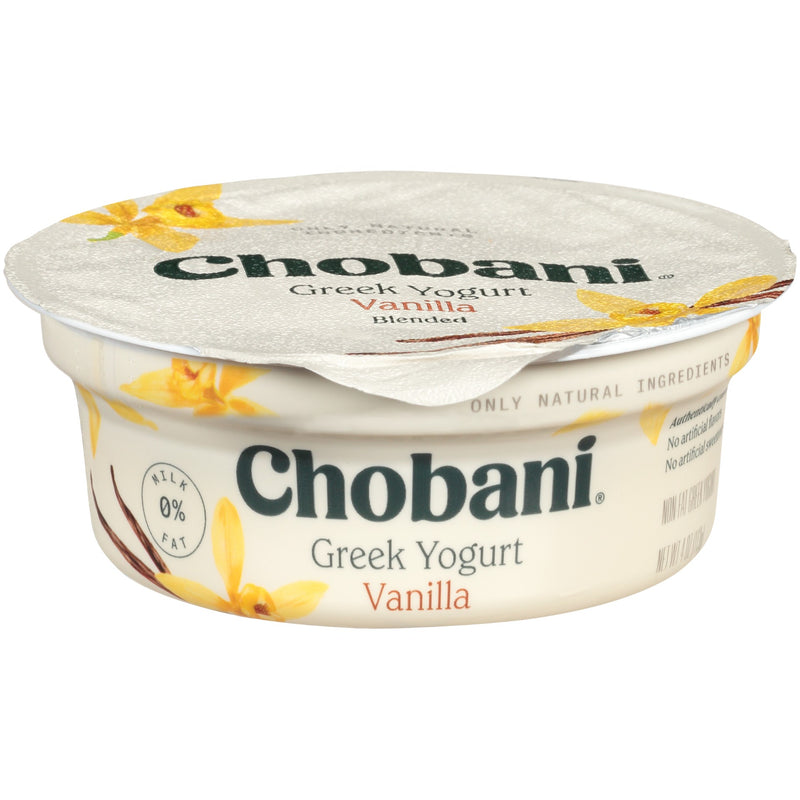 Chobani® Non Fat Greek Yogurt Vanilla 4 Ounce Size - 12 Per Case.