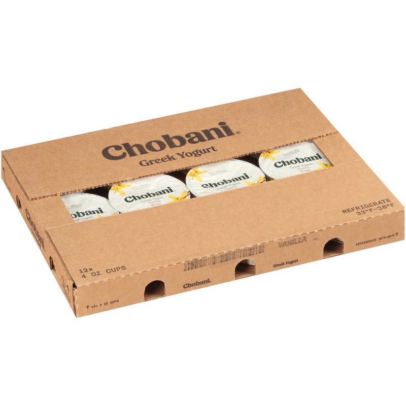 Chobani® Non Fat Greek Yogurt Vanilla 4 Ounce Size - 12 Per Case.