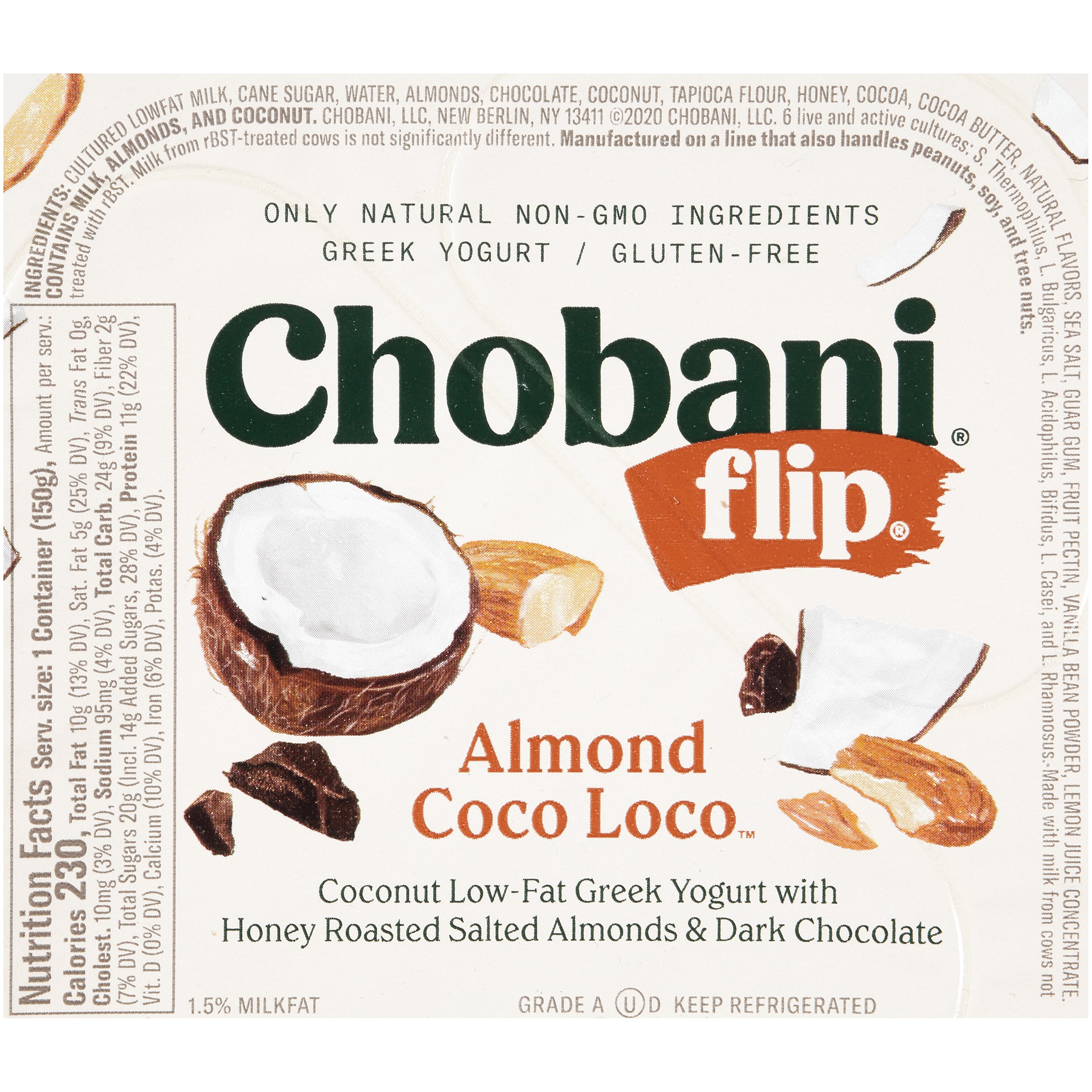 Chobani® Flip® Low Fat Greek Yogurt Almond Coco Loco™ 4.5 Ounce Size - 12 Per Case.