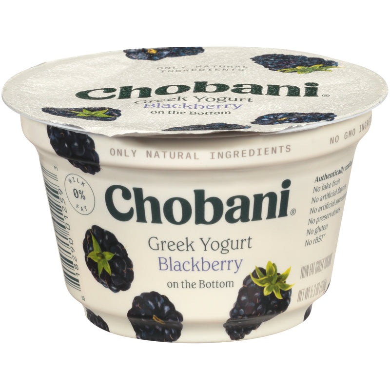 Chobani® Non Fat Greek Yogurt Blackberry Onthe Bottom 5.3 Ounce Size - 12 Per Case.