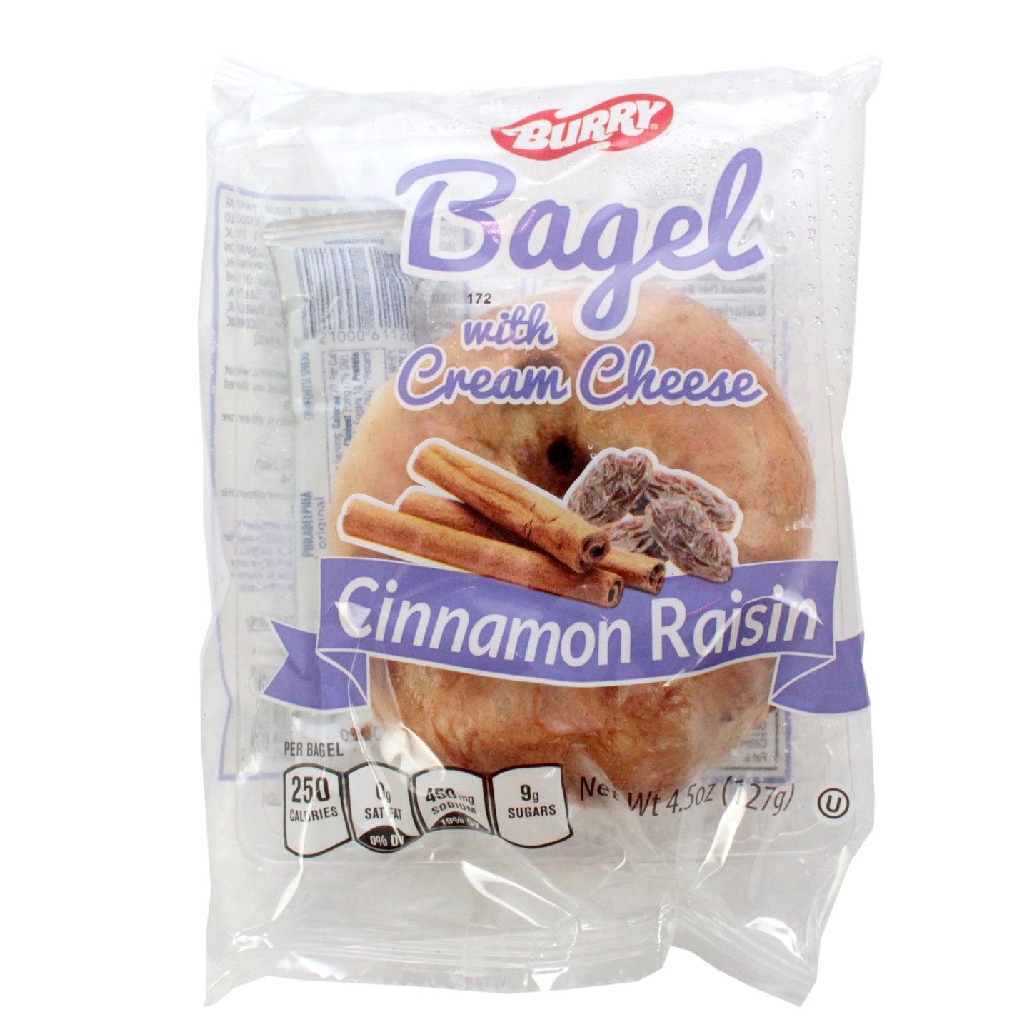 Bagel Cinnamon Raisin With Cream Cheese Thaw & Serve Sliced Individually Wrapped 4.6 Ounce Size - 24 Per Case.