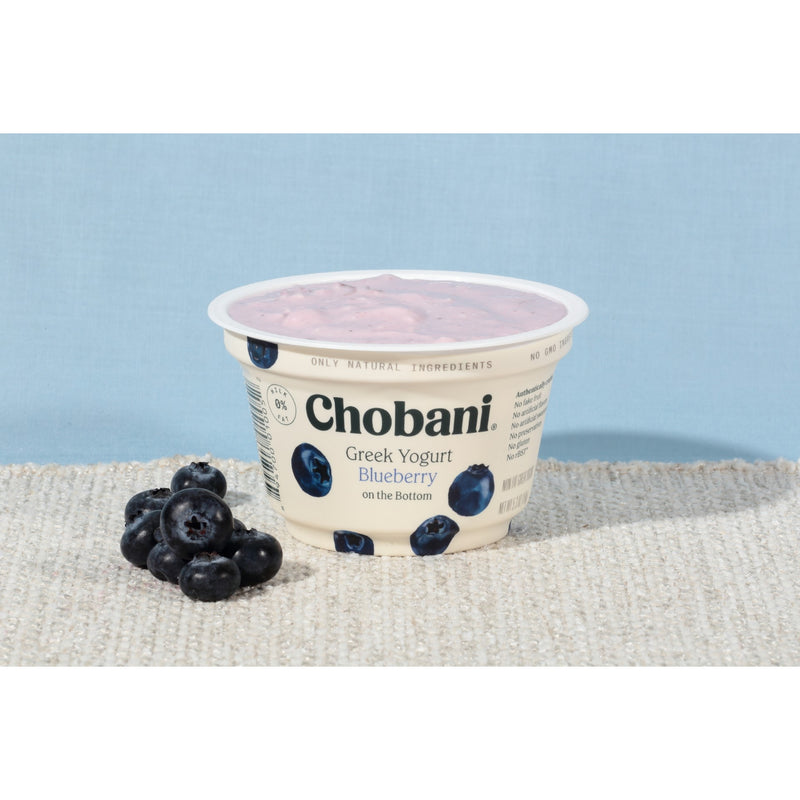 Chobani® Non Fat Greek Yogurt Blueberry Onthe Bottom 5.3 Ounce Size - 12 Per Case.