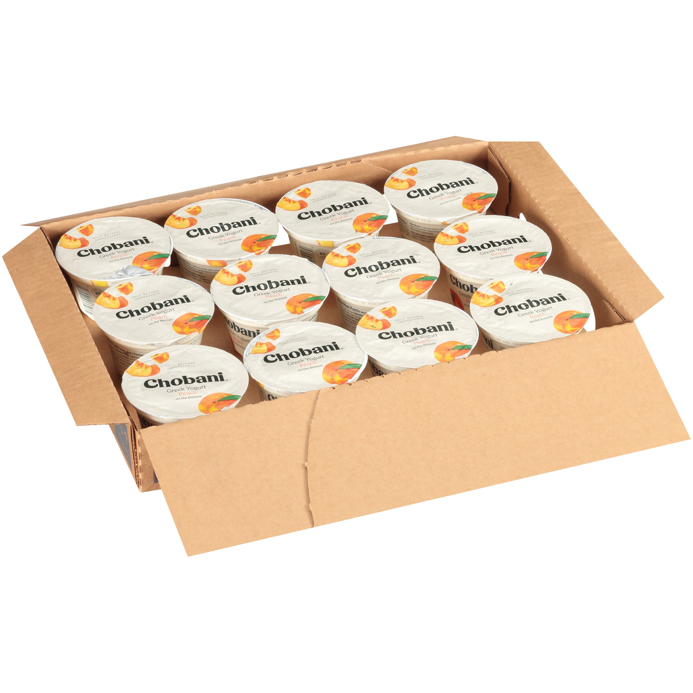 Chobani® Non Fat Greek Yogurt Peach On Thebottom 5.3 Ounce Size - 12 Per Case.