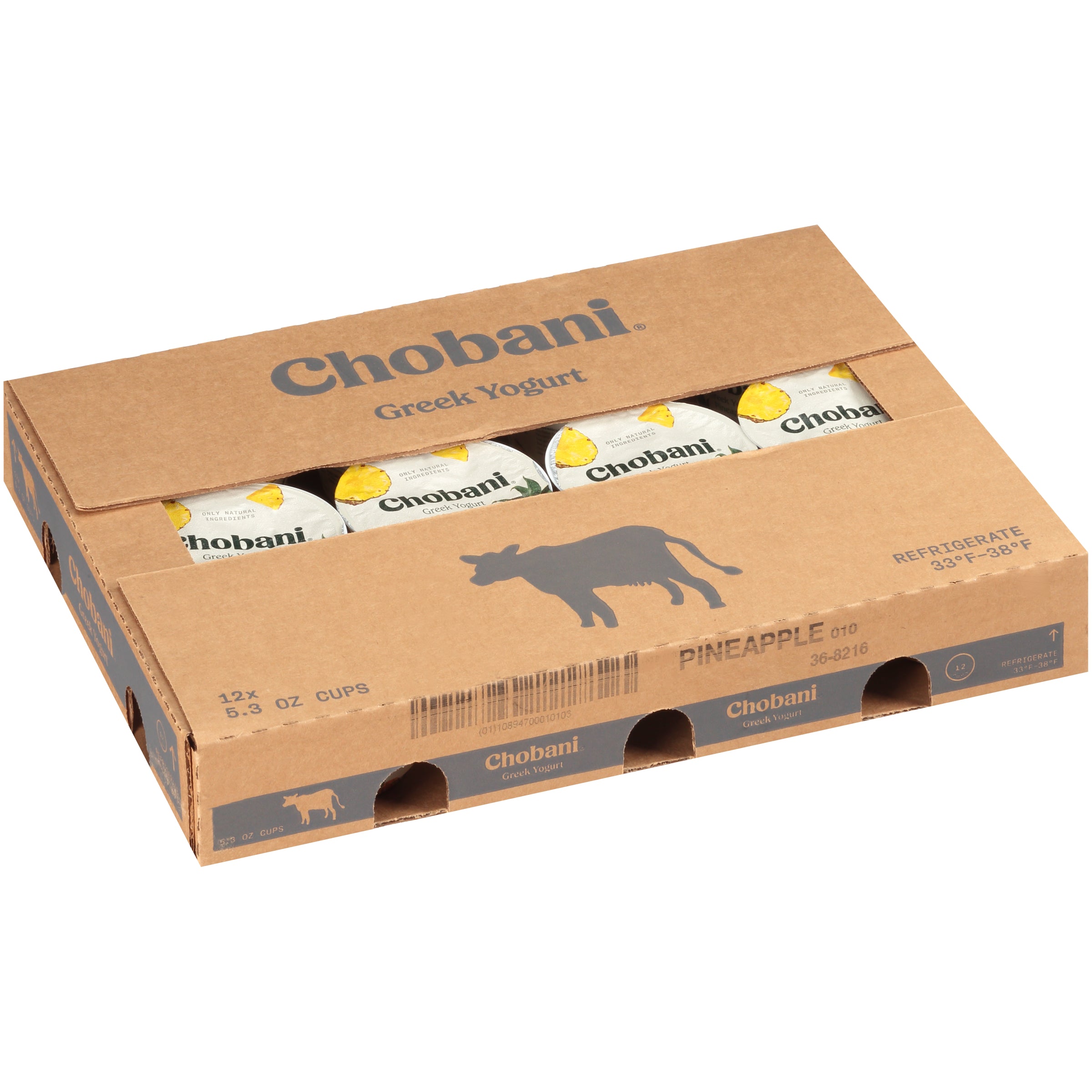 Chobani® Low Fat Greek Yogurt Pineapple Onthe Bottom 5.3 Ounce Size - 12 Per Case.