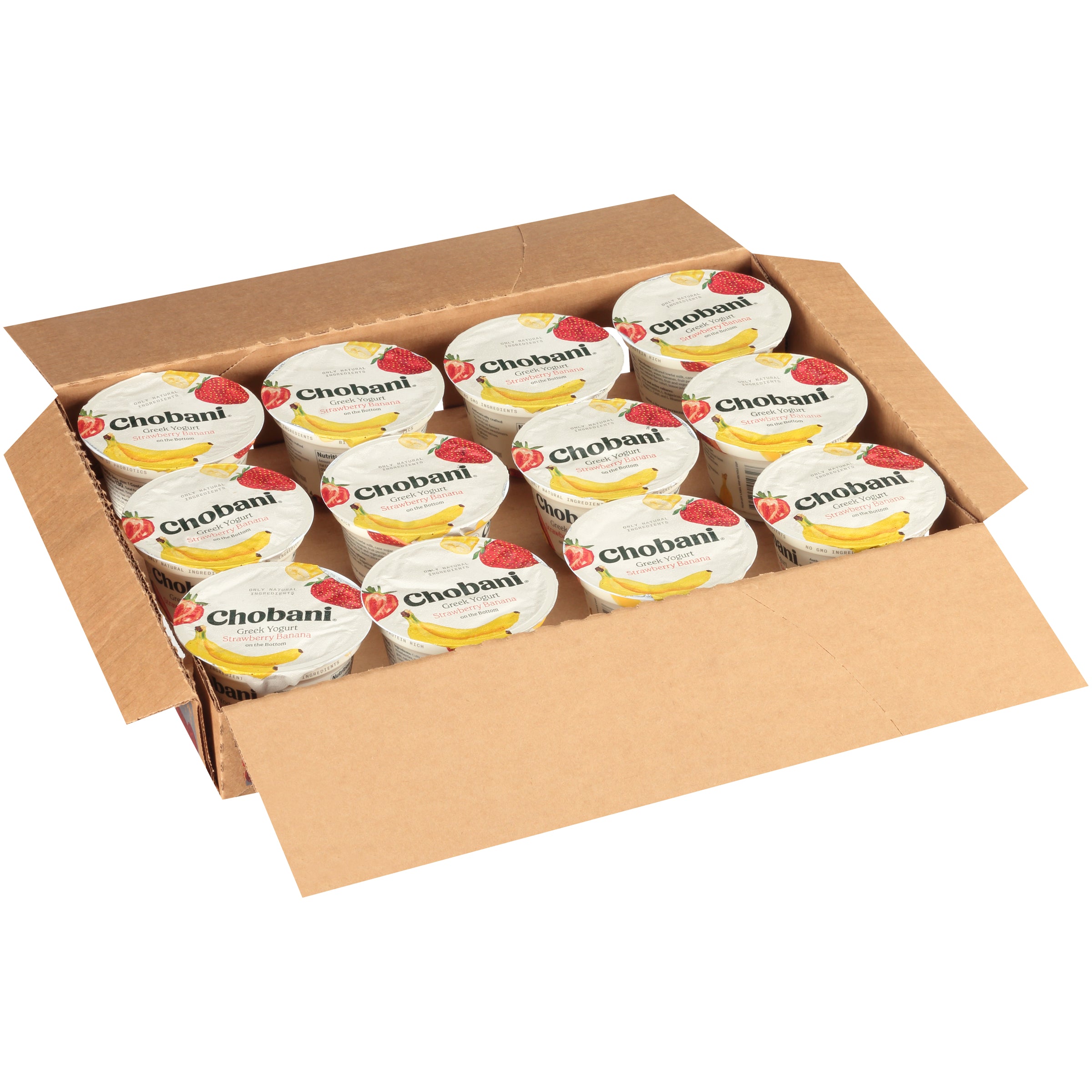 Chobani® Non Fat Greek Yogurt Strawberry Banana On The Bottom 5.3 Ounce Size - 12 Per Case.