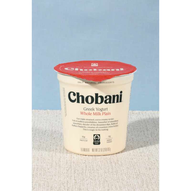 Chobani® Whole Milk Plain Greek Yogurt 32 Ounce Size - 6 Per Case.